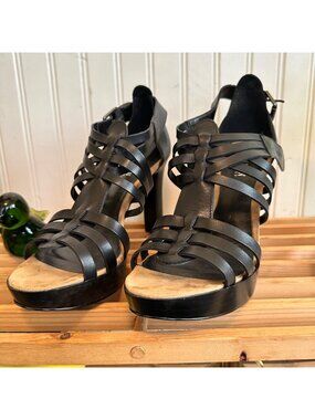 Lauren Ralph Lauren Black strappy high heels size 10 leather